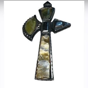 Celtic Irish Silver Plated Green Connemara Marble Axe Brooch